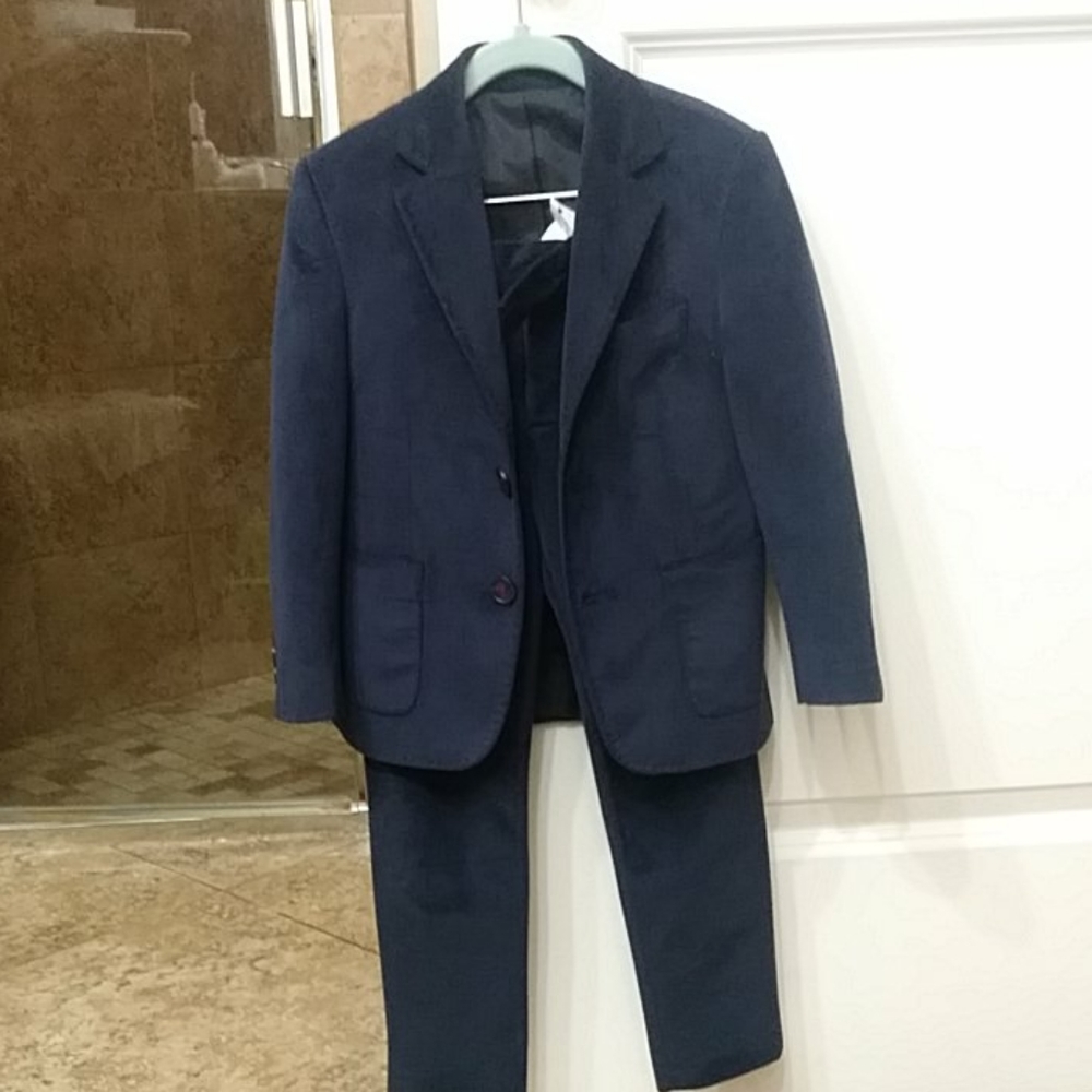 Navy suede like boys suit